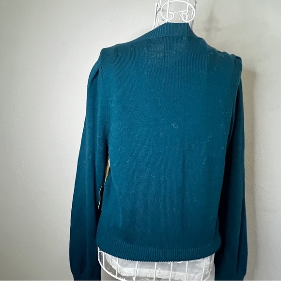 New Ryegrass teal cardigan sweater w/rhinestone buttons, a cashmere blend, S. - Picture 5 of 12